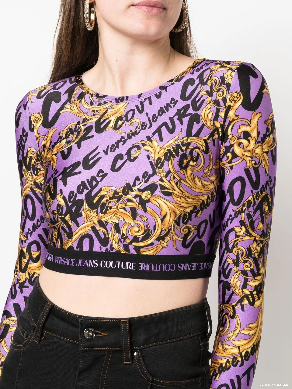 Cheap Couture cropped Garland-print Versace Women Jeans top 0717